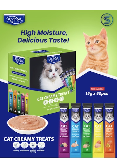 Amna Kremalı Premium Kedi Ödül Mamaları 15g X 60 Adet