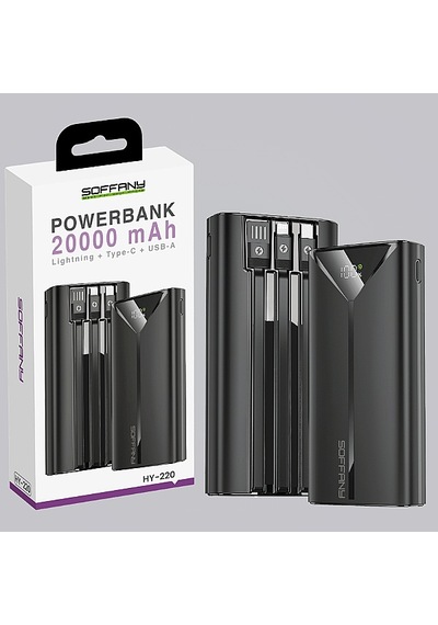 Hy-220 20.000 Mah Powerbank 22.5w Type-c + Lightning + Usb Çıkış Siyah