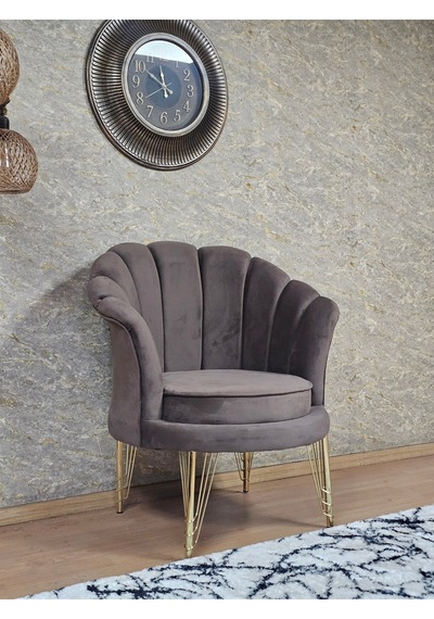 Zafir Tekli İstiridye Gold Kaplama Telli Ayak Çay Seti Koltuk Tekli Berjer , Balkon, Salon, Ofis Kahverengi