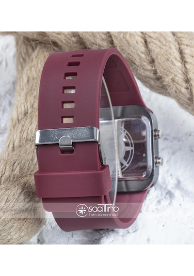 Bordo Silikon Kordonlu Çelik Kasa Unisex Model Dijital Saat St-303618