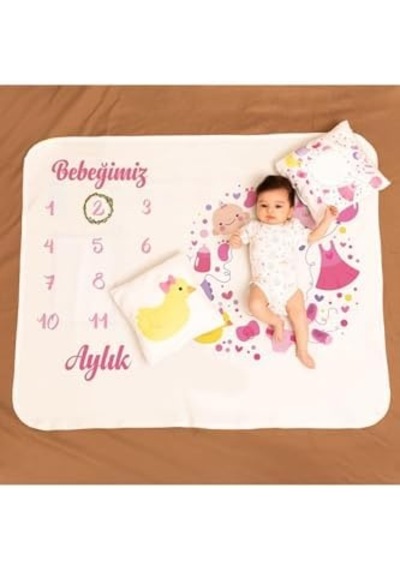 Yeni Doğan Kız Bebek Doğum Hediyesi Aylık Konsept Fotoğraf Battaniyesi