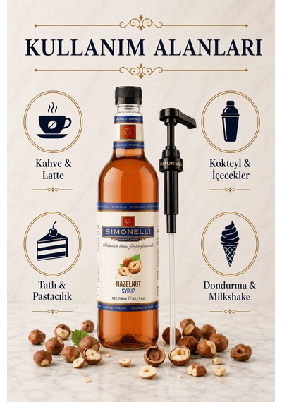 Simonelli Fındık Hazelnut Aromalı Kahve ve Kokteyl Şurubu 700 ML + Pompa