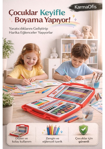 Hediyelik Okul Serisi 49 Parça Boyama Seti Çantalı Sulu Boya, Pastel, Keçeli Ve Kuru Boya Seti