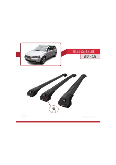 Volvo V50 Estate 2004-2012 Arası İle Uyumlu Ace-1 Ara Atkı Tavan Barı Siyah 3 Adet Bar