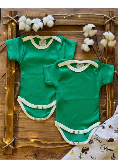 Betül Bebek Kısa Kollu 2'li Organik Pamuk Çıtçıtlı Bebek Body&zıbın 2adet Yeşil