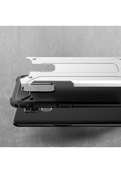 Noktaks - Xiaomi Uyumlu Xiaomi Redmi Note 9 - Kılıf Çift Katman Zırh Tank Crash Military Kapak - Mavi