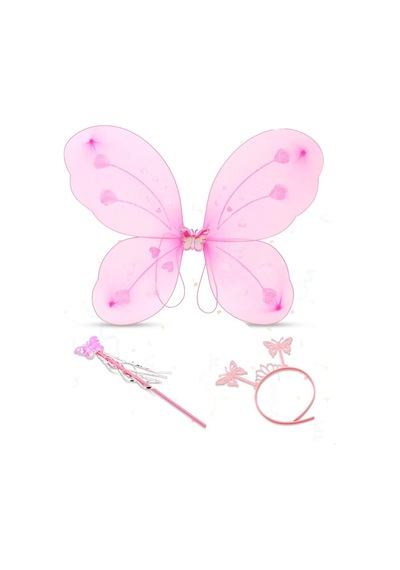 Pembe Kelebek Kız Seti 50 Cm Kelebek Kanadı, Taç Ve Asa 1