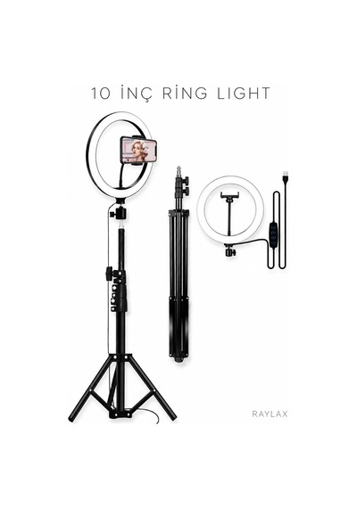 10 İnç Ring Light Tripod Selfie Işığı Telefon Tutucu Tiktok Youtube Makyaj Çekim Lambası 2.1 Mt