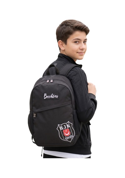 Me Çanta Beşiktaş Lisanslıgümüş Logo Detaylı Comfort Sırt Çantası Siyah