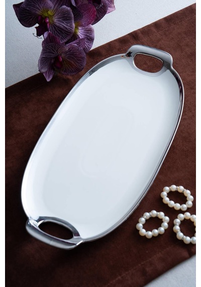 Acar Arven Oval Silver Sunum Tepsisi - 41 Cm Beyaz