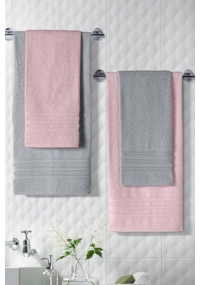 Riona Pamuklu 50x90-70x140 Cm 4'lü Banyo Havlu Seti Pembe 6 Renk