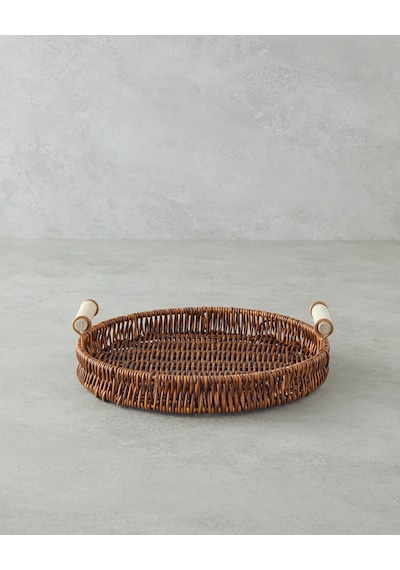 Boho Plastik Rattan Tepsi 25x25x3 Cm Kahverengi
