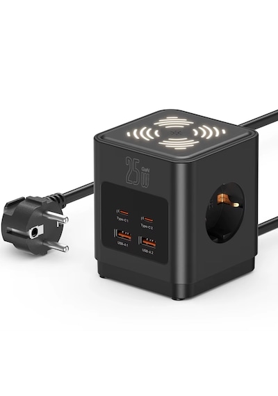 3lü Akım Korumalı Priz Gece Lambalı 25w 2xusb 2xtype-c Çıkış Yüksek Gerilim Koruma Priz Çoğaltıcı 2 M