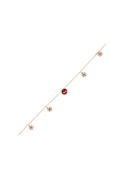 925 Ayar Rose Gümüş Yuvarlak Garnet Taşlı Kar Tanesi Halhal