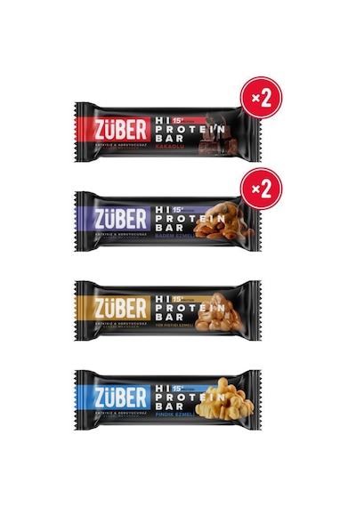 Züber Hi Protein Deneme Pakaeti Kakaolu + Badem Ezmeli + Yer Fıstığı Ezmeli + Fındık Ezmeli 6 x 45 G