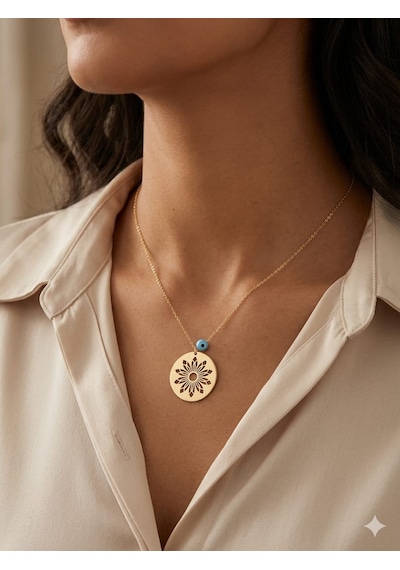 925 Ayar Gümüş Papatya Silver Nazar Gözlü Yaşam Zarif Çiçek Kolye.rose.gold.rodaj Renk Seçeneği