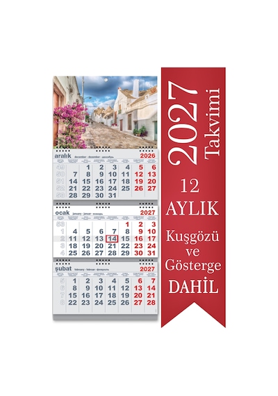 2027 Büyük Boy Gemici Takvimi Denizci Duvar Takvimi Gri Renk Üç Parça