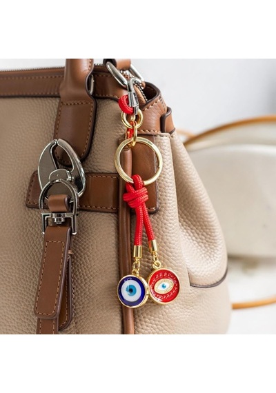 Mavi Kırmızı Nazar Boncuklu Anahtarlık - Premium Metal Halkalı Koruyucu Charm