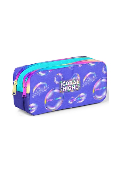 Coral High Kids Lavanta Pembe Baloncuk Desenli İki Bölmeli Kalem Çantası 12089
