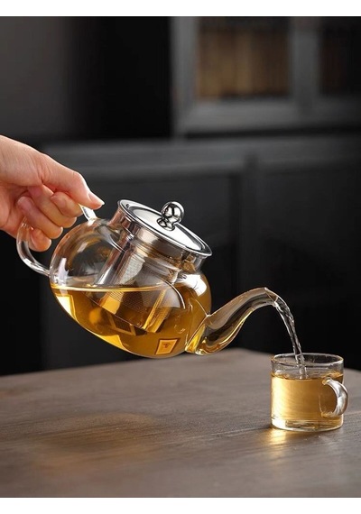 Toptanfoni Borasilikat Cam Büyük Çaydanlık 800ml Şeffaf