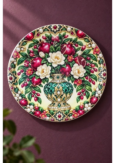 Dekoratif Duvar Tabağı - Nar Ve Çiçek Desenli 27 Cm - Dekorlu Seramik Tabak
