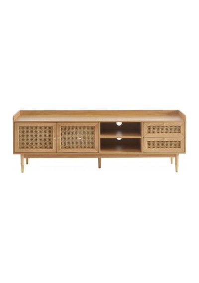 Scandi Tarzı Tv Ünitesi Bombong 180 Cm, Ahşap & Rattan Detaylı Natural
