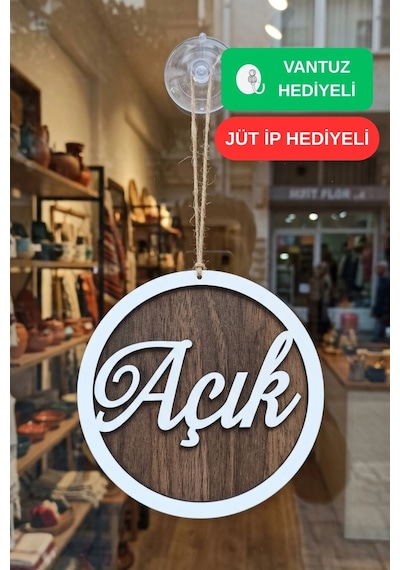 Üç Katlı El Yazılı Modern Açık/kapalı Tabelası - Tesbih Ahşap