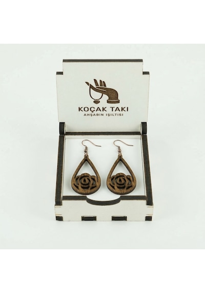 Ahşap Küpe Modern Özgün Minimalist Takı Model No 270 Açık Kahverengi