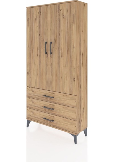 Arges Dolap 3 Raflı 3 Çekmeceli 2 Kapaklı 88x30x182 Çam-çam Atlas Çam