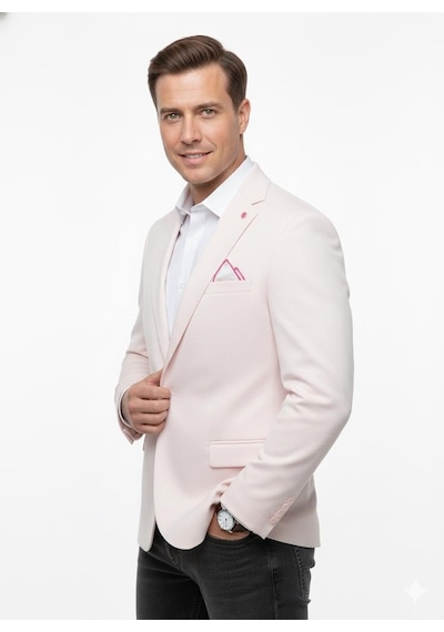Plus Scorpion Erkek Blazer Ceket Slim Fit, Tek Düğme, Şık Davet Ve İş Kombin Ceketi Açık Pembe