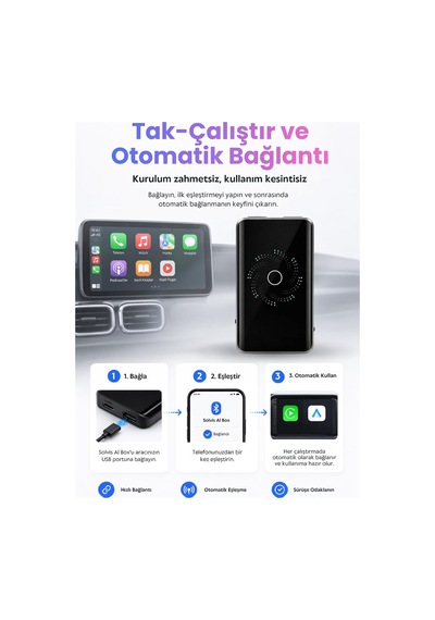 Tr Ai Box Kablosuz Carplay & Android Auto Multimedya Dönüştürücü