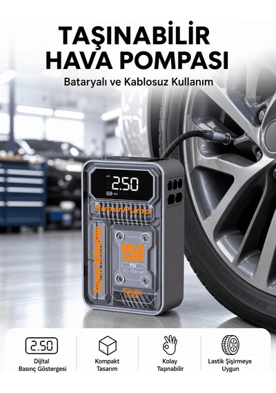 6000mah Bataryalı Led Ekranlı Akıllı Hava Kompresörü Tkndy-bsva4969