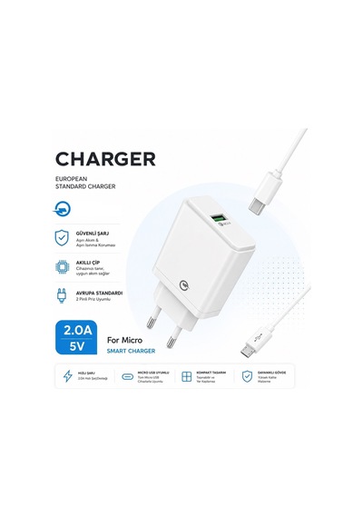 M-04 Smart Charger 5v 2.0a Qualcomm Quick Charge 2.0 Şarj Aleti Usb Girişli Adaptör Mikro Usb Şarj Kablosu