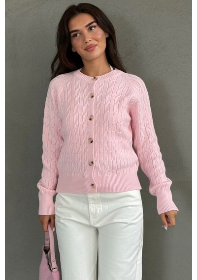 Madmext Pembe Bisiklet Yaka Örgü Desenli Kadın Hırka Mg2899