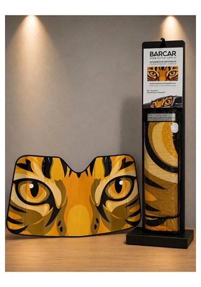 Kaplan Gözü Figürlü Oto Ön Cam Metalize Güneşlik Perde Universal Baskılı Metal Güneşlik Dekor Baskılı 135x65 Cm