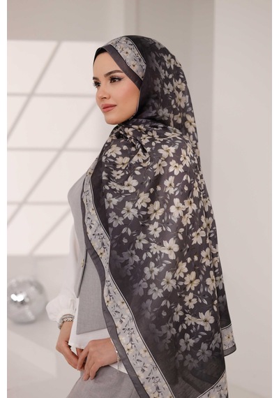 Mimiyum Flora Desen Soft Şal Siyah