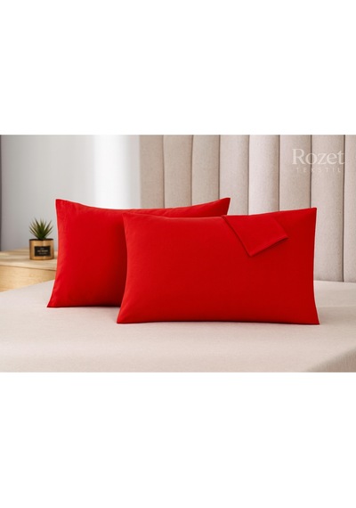 Kırmızı Pamuk Kumaş Kapaklı Yastık Kılıfı 2 Adet 50 X 70 Cm