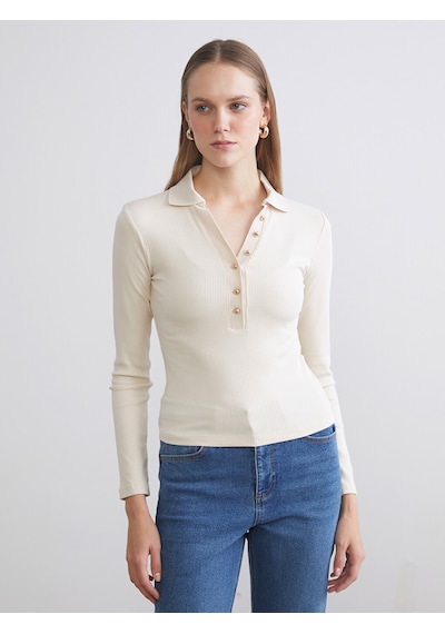 Lcw Everyday Ekru Polo Yaka Modal Karışımlı Kadın Tişört