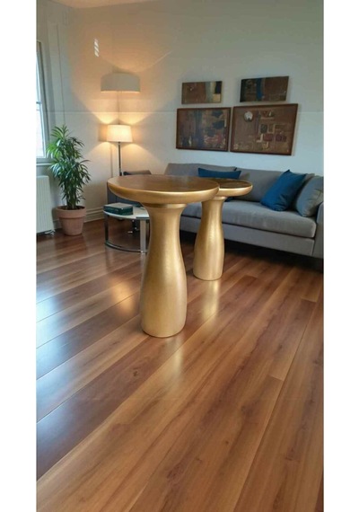 Wooden Coffee Table Ahşap Mantar Sehpa Takımı 2 Li Set Altın Varak Renk Yan Sehpa Altın