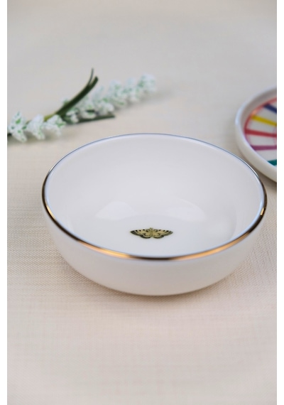 Tabak Evi Kelebek Altın Yaldızlı Kase 10x3cm 150cc Tekli Krem