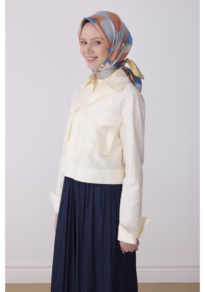 Belli Soyut Desen İpek Twill Eşarp - 2026 İlkbahar-yaz T 4306 Mavi