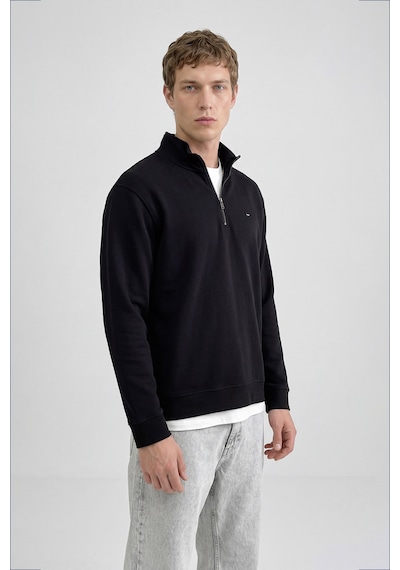 Wrangler Pamuklu Regular Fit Dik Yaka Fermuarlı Selanik Örgü Sweatshirt Siyah