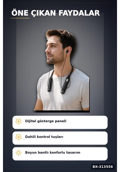 Boyun Bantlı 600 Saat Müzik Süreli Bluetooth V4.0 Kulaklık - Mikrofonlu Ses Kontrollü Bx-313556 Renkli