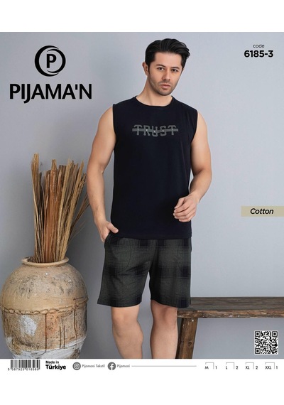Pijamoni Erkek Bisiklet Yaka Kolsuz Şortlu Pijama Takımı 6185/3 - 1 Adet Siyah Pijamoni Erkek Bisiklet Yaka Kolsuz Şortlu Pijama Takımı 6185/3 - 1 Adet Siyah