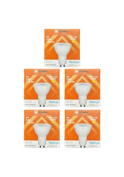 5 Adet Osaka 9w 70w Sarı Işık 3000k Gu10 Duylu Led Çanak Ampul