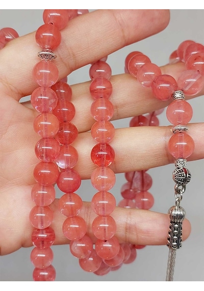 Gül Kuvars Taşı 99luk Tesbih 8mm 14435