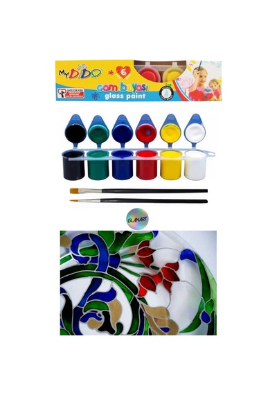 Vakumda 6 Renk Cam Boyası Boya Seti İpek Fırçalı Set 6x22 Ml. Çok Renkli