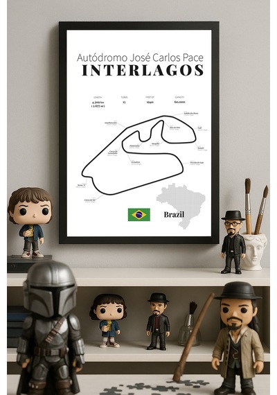 Interlagos Formula 1 Siyah Ahşap Çerçeveli Poster, Dekoratif Harita Duvar Tablosu