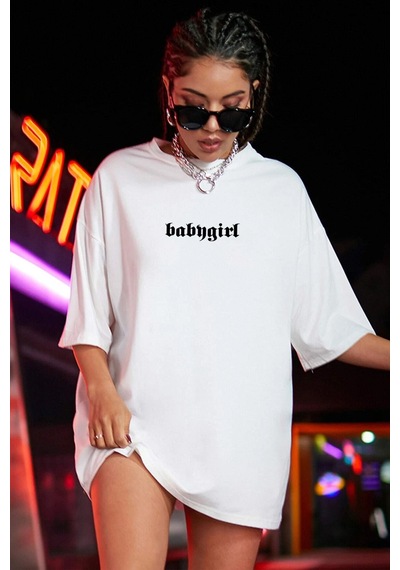 Unisex Babygirl Baskılı Tasarım Tshirt Beyaz