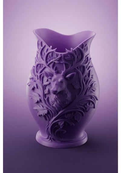 3d Baskılı Geyik Desenli Dekoratif Vazo 15 Cm Mor
